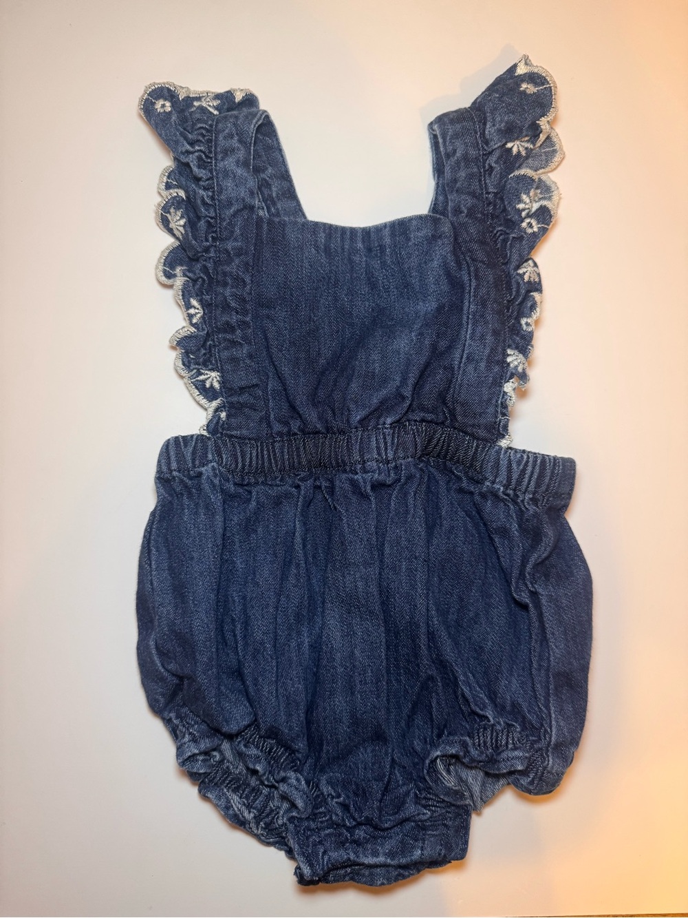 Old Navy Baby Denim Ruffle Floral Embroidered Bubble Romper